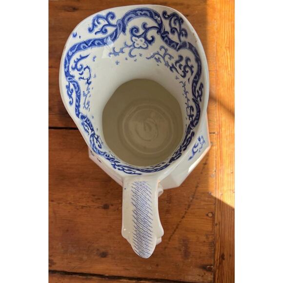 Antique Blue + White Pitcher 11.5" Porcelain Vase Samuel Alcock & Co 1840s - Picture 3 of 9